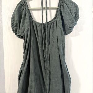 EUC A Pea In The Pod Olive Green Linen Maternity Dress Size L